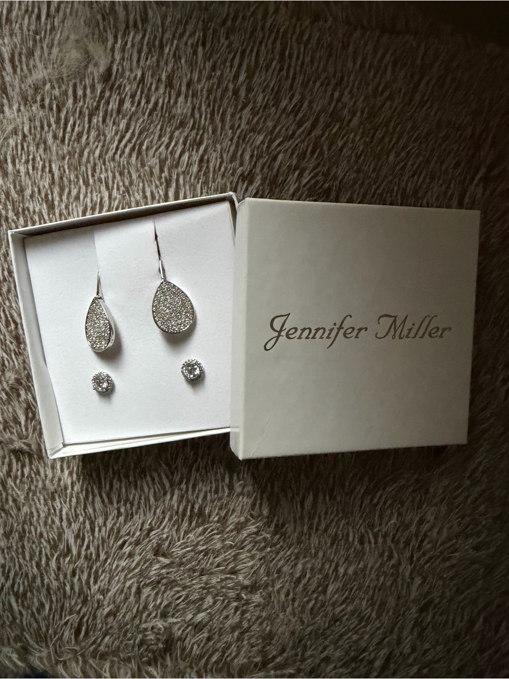 Exclusive Set of 2 pairs of White Gold Jennifer Miller Earrings -NIB, never worn